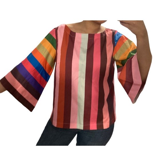 Anthropologie Tops - Anthropologie Rainbow Striped blouse size M bohemian style casual NWT
